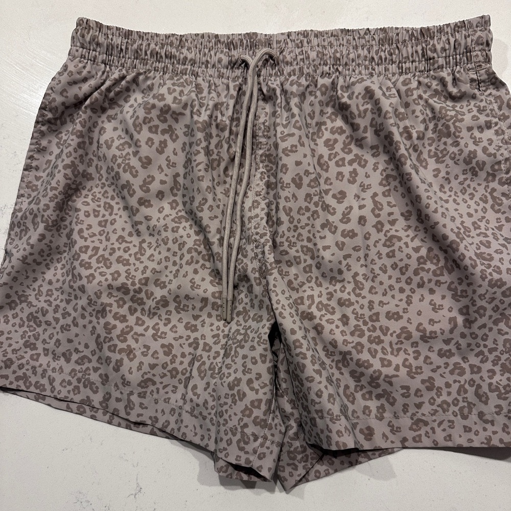 Abercrombie & Fitch Men’s Taupe Leopard Print Swim Trunks